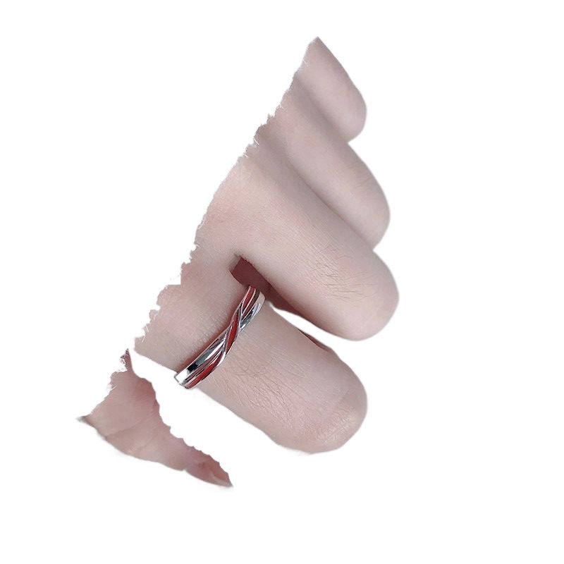 Cross Red Line Couple Ring for Men and Women a Pair of Red Drop Glue Open Ring Fashionable Simple Mobius Ring