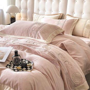 Winter Class a milk velvet bed four-piece set wholesale high-end double-sided velvet padded flange coral velvet quilt cover sheets