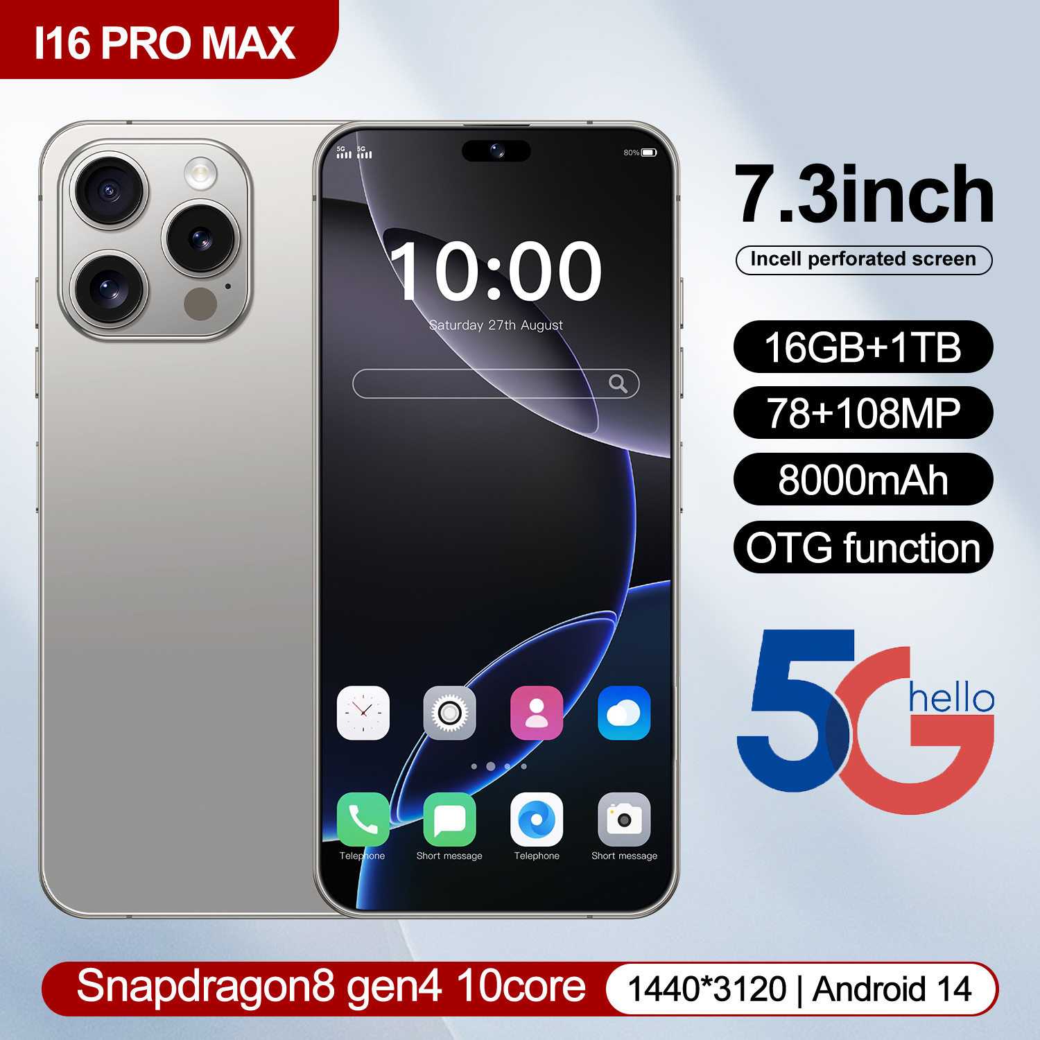 Внешнеторговый смартфон i16promax hot spot smart island 6,6-дюймовый 4 + 128 Android 12, эксклюзивный для международных перевозок Изображение 1