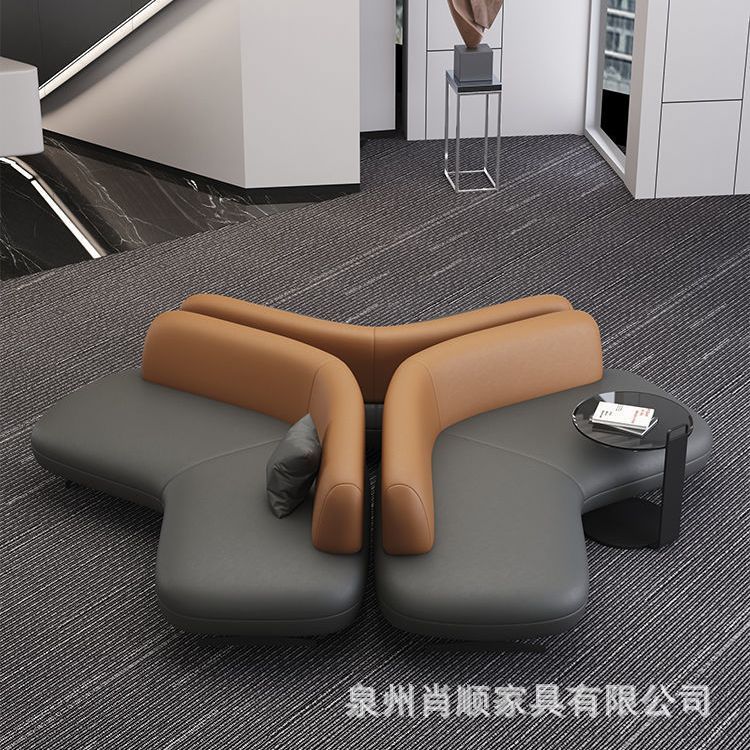 商务大厅接待休闲皮艺沙发异形创意沙发组合银行酒店休息区沙发椅