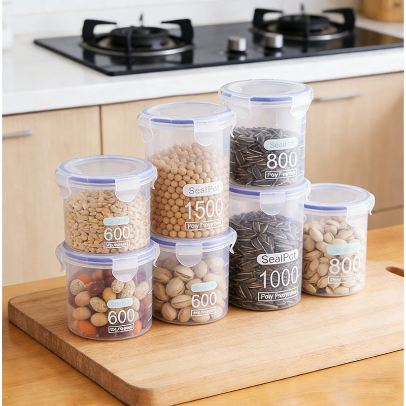 Cross-Border Transparent Plastic Food Sealed Jars Kitchen Grain Storage Jars Dry Goods Moisture-Proof Storage Fresh-Keeping Boxes