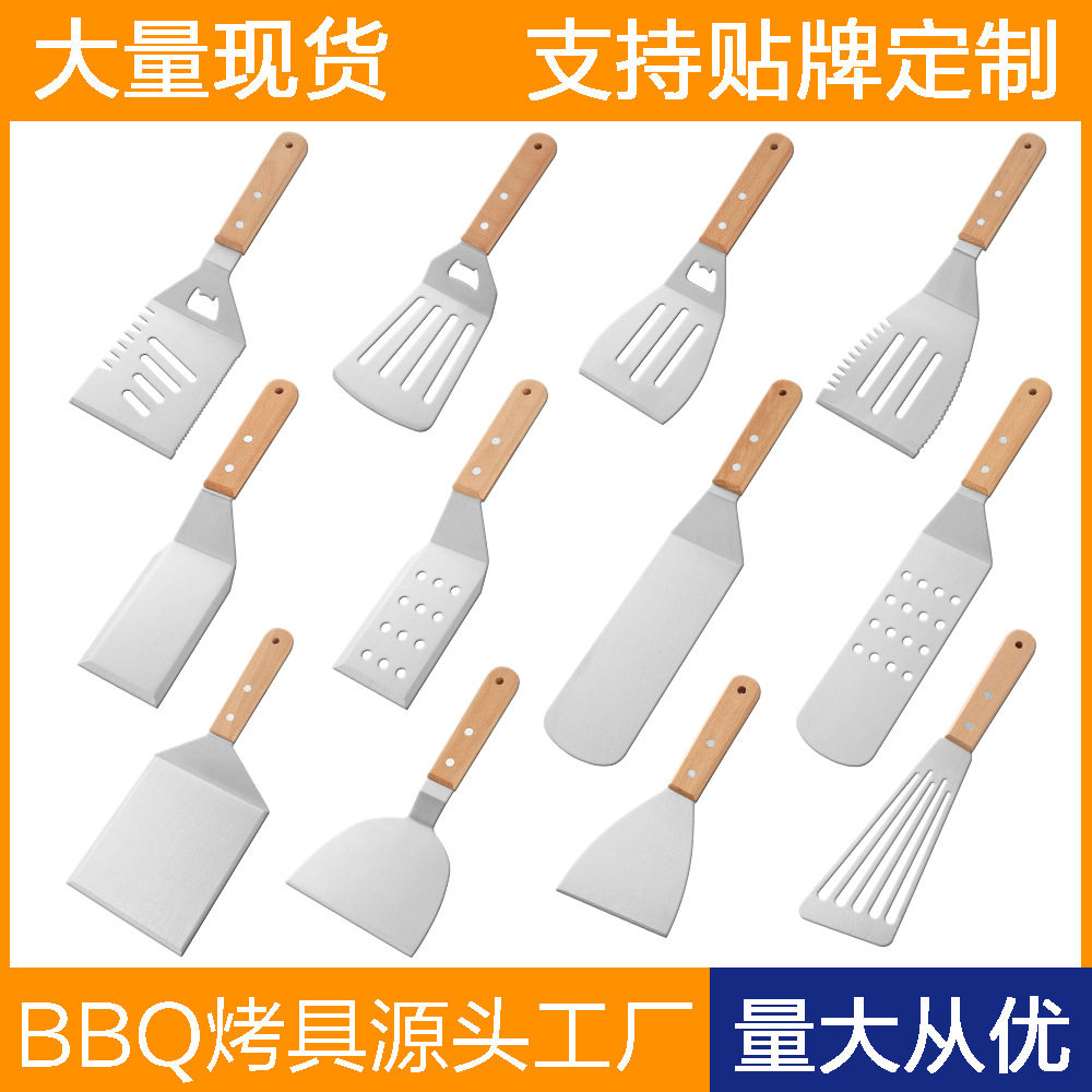 Amazon's Best-Selling Stainless Steel Barbecue Tool Set Outdoor Bbq Teppanyaki Wooden Handle Cooking Spatula Combination