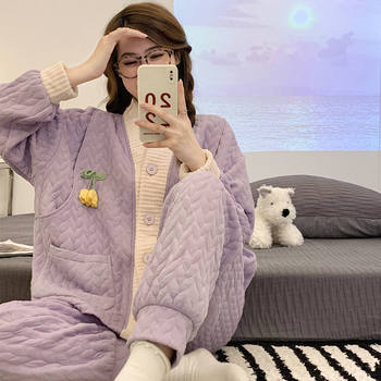 Autumn and winter cotton thickened monthly clothing air cotton postpartum pregnant women cotton nursing pajamas nursing suit March spring
