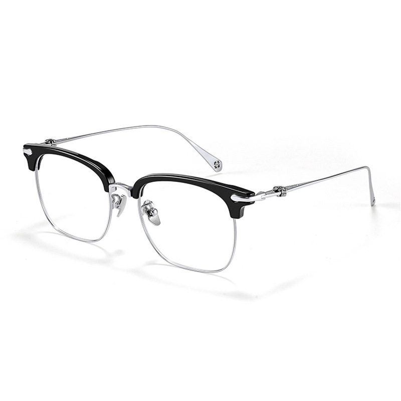 Crow Eyelash Frame Glasses Anti-Blue Light Half Frame Pure Titanium Frame Men's Handsome 31802 Retro Titanium Frame