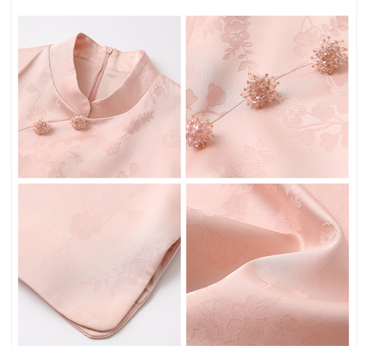 Đầm chữ A nữ cổ đứng thêu hoa cao cấp dáng suông — Phấn phủ Peach Mist (giao hàng trong 7 ngày)