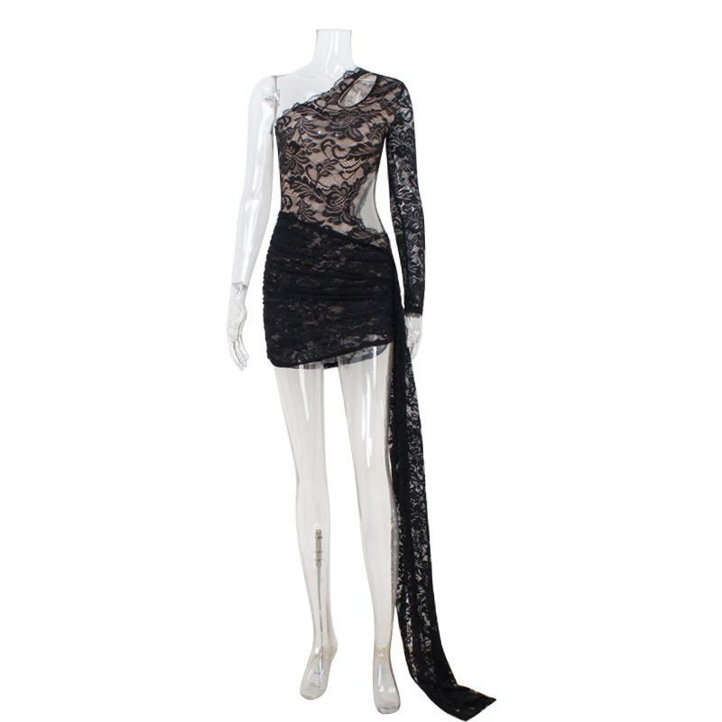 Lace Bodycon Dress Asymmetrical Neckline Slim Fit Sexy Style Perfect for Red Carpet Events Wholesale Available