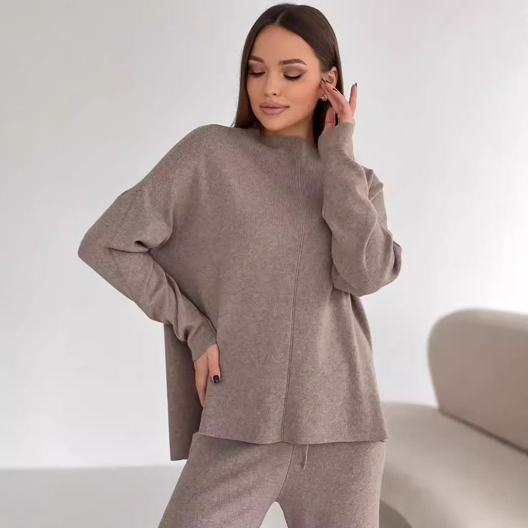 Womens Autumn Winter Oversized Sweater and Pants Set Long Sleeve Casual Split Design Perfect for Everyday Wear