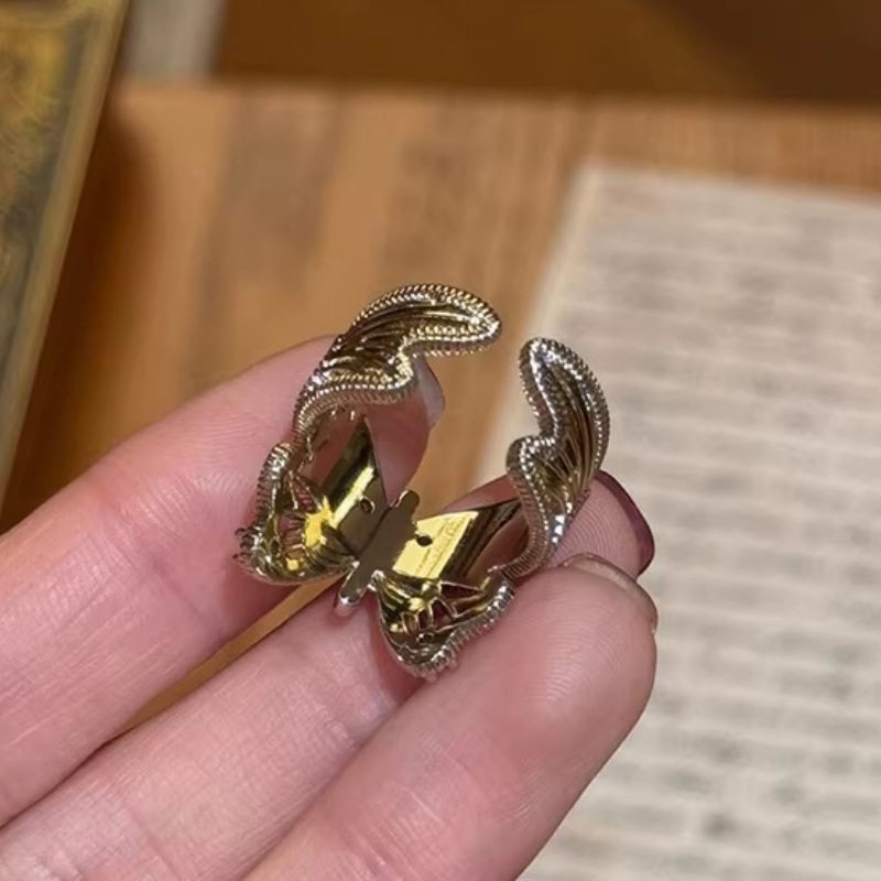 vintage中古风轻奢花丝蝴蝶镂空鸢尾花朵戒指女叠戴开口戒批发