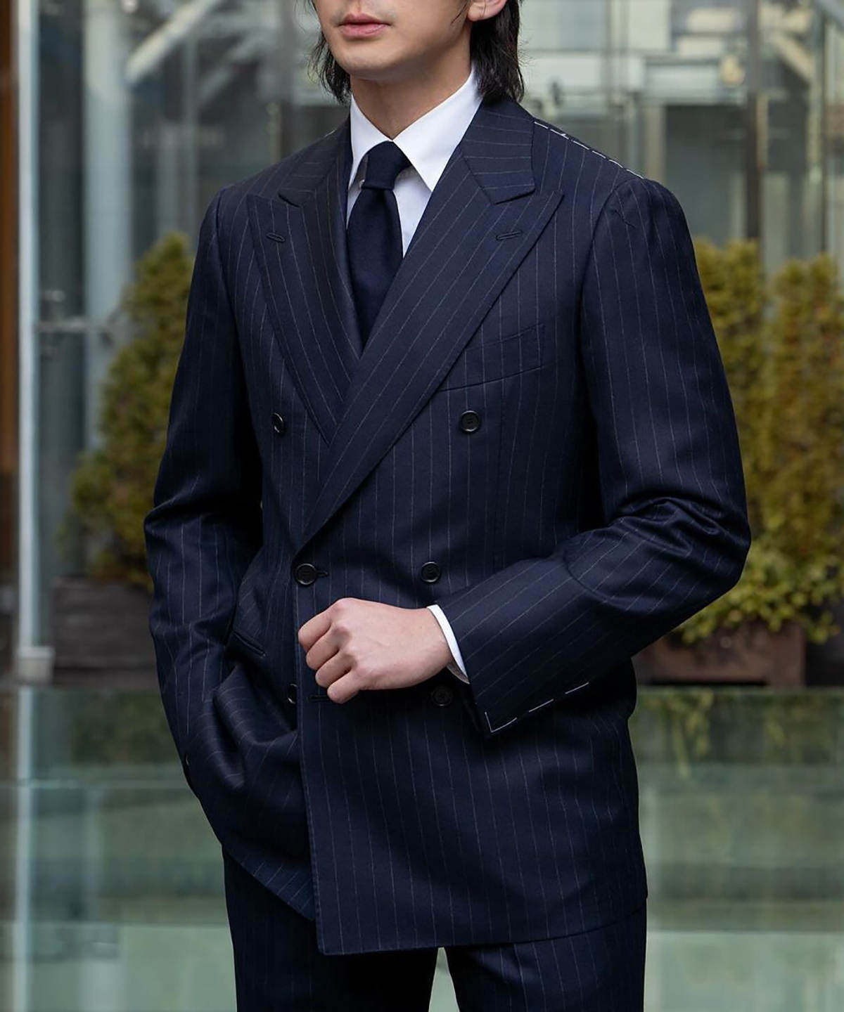 slim fit banquet double-breasted business casual striped men's suit