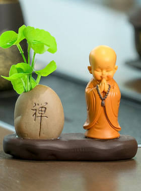 摆件茶桌沙弥创意中式公室桌面