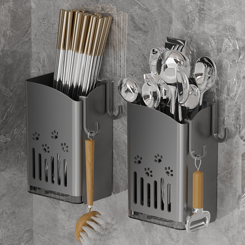 Punch-Free Storage Box Wall-Mounted Chopsticks Cage Kitchen Chopsticks Cage Household Draining Spoon Chopsticks Holder Chopsticks Storage Rack