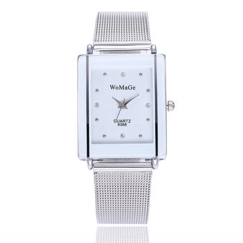 womage mesh strap couple watch fashionable simple style rectangular dial silver mesh bag men's and women's watch