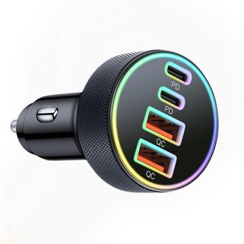 Cross-Border Hot-Selling Aluminum Alloy Car Charger One-To-Four Fast Charging Dual Qc3.0 Metal Car Charger High Power