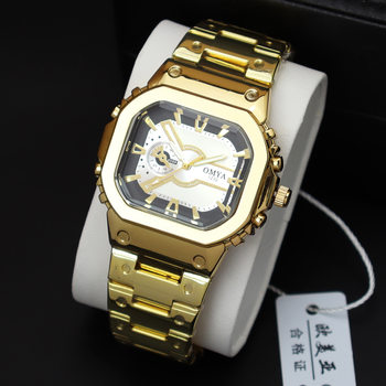 In stock men's watch blue dial stainless steel band Men's square waterproof business wrist strap calendar cross-border hot