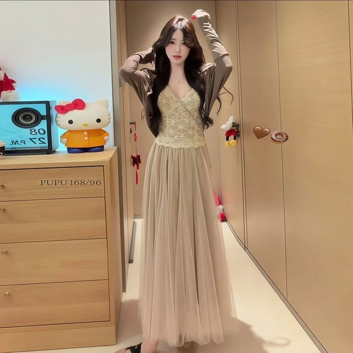 Casual Mesh Maxi Skirt for Women Double Layer Elastic Waist Versatile Style Perfect for Spring and Summer Wholesale