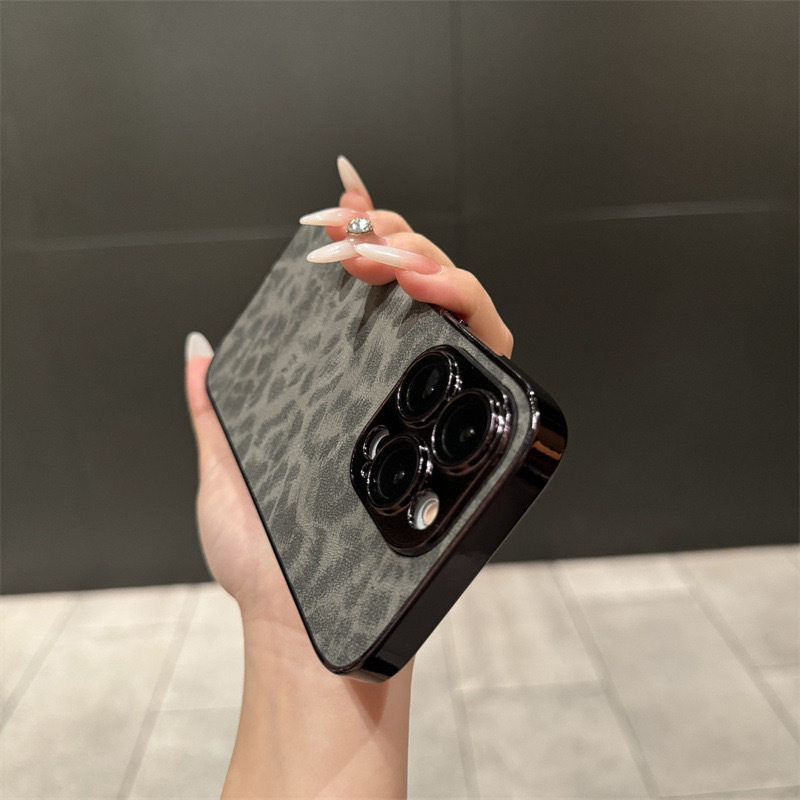 Suitable for iPhone 17 Pro Phone Case, 13 Pro Electroplated Leather Leopard Print, Apple 15 Full Coverage Lens Film, 14 Pro