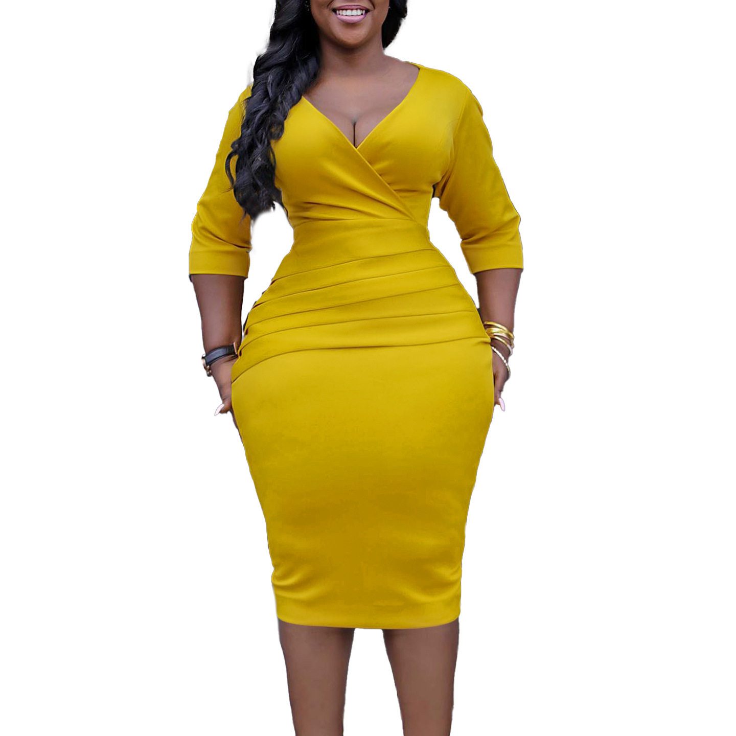 V Neck Bodycon Dress Elegant Style Plus Size Suitable for Office Wear Wholesale Availability