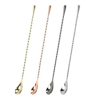 304 Stainless Steel Water Drop Bar Spoon Fine Thread Bar Spoon Cocktail Mixing Stick Teardrop Bar Mixing Spoon