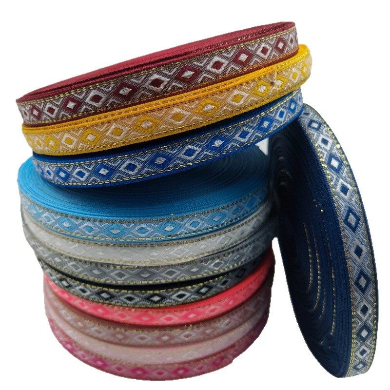 2025 New Ethnic Jacquard Webbing National Style Small Fresh Quadrilateral Square Clothing Accessories Width 1.2 cm