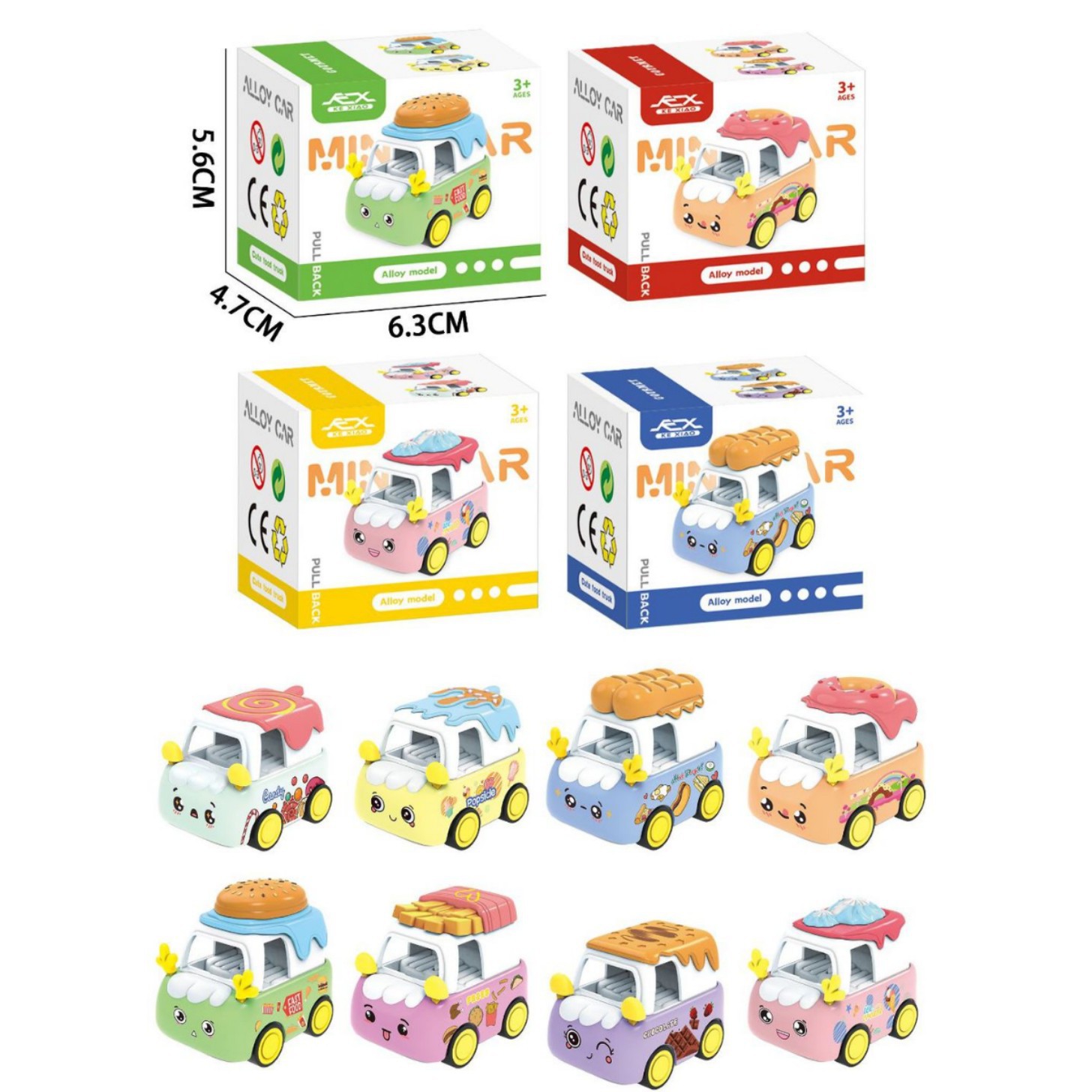 1:64合金回力卡通美食车回力合金玩具车加厚耐摔合金车仔回力车子