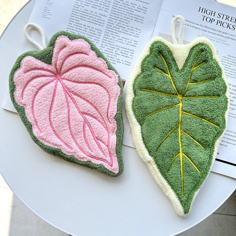 Cross-Border Supply New Product Coral Velvet Leaf Hand Towel Cute Rag Handkerchief Absorbent Thickened Gift Towel Handkerchief