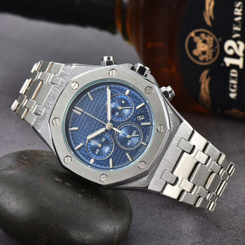 Cross-Border Popular Watch Royal Oak Steel Strap Classic Large Dial Luminous Steel Strap Quartz Six-Pin Calendar Watch