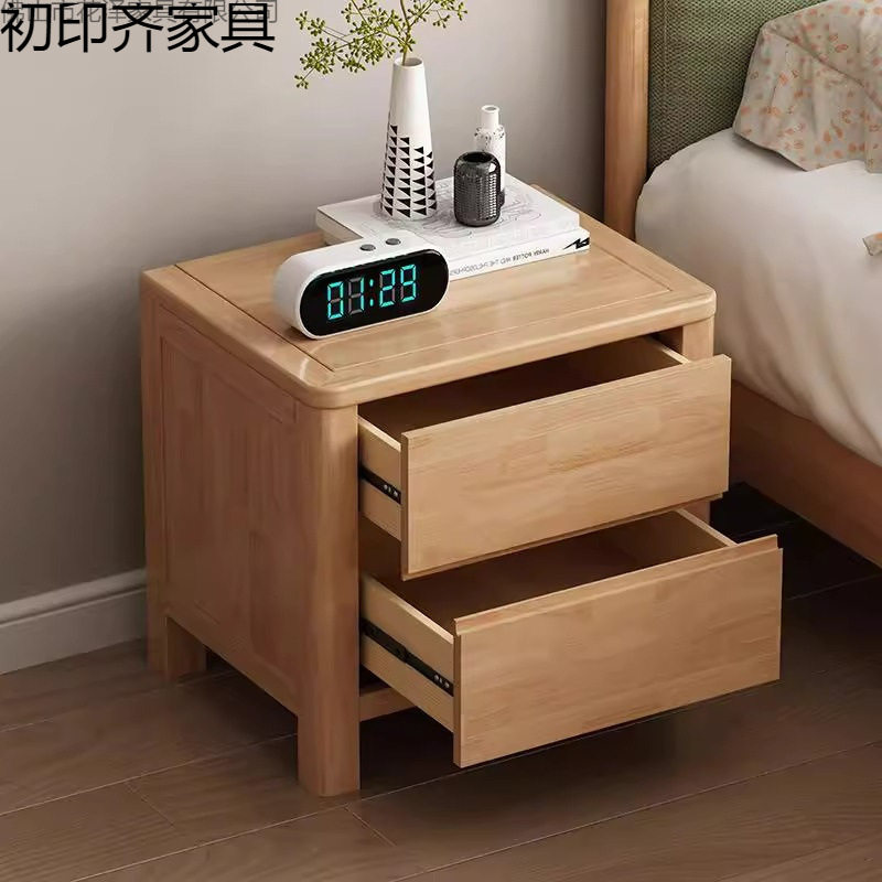 Nordic Solid Wood Bedside Table Rubber Wood Bedside Table Modern Simple Bedroom Home Small Storage Cabinet Free of Installation