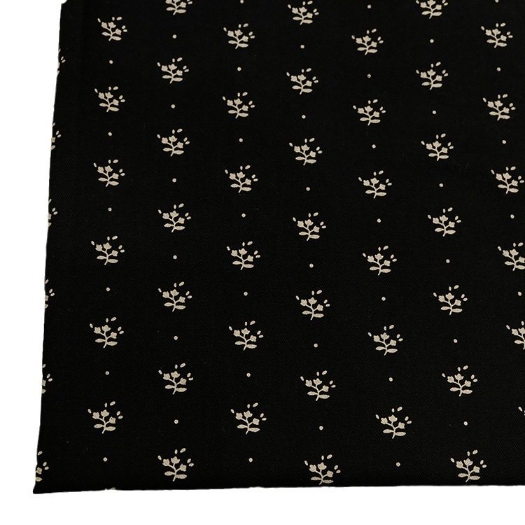 Foreign order for high quality black wave dot small floral printed cotton 32 double-sided twill washed woven fabric