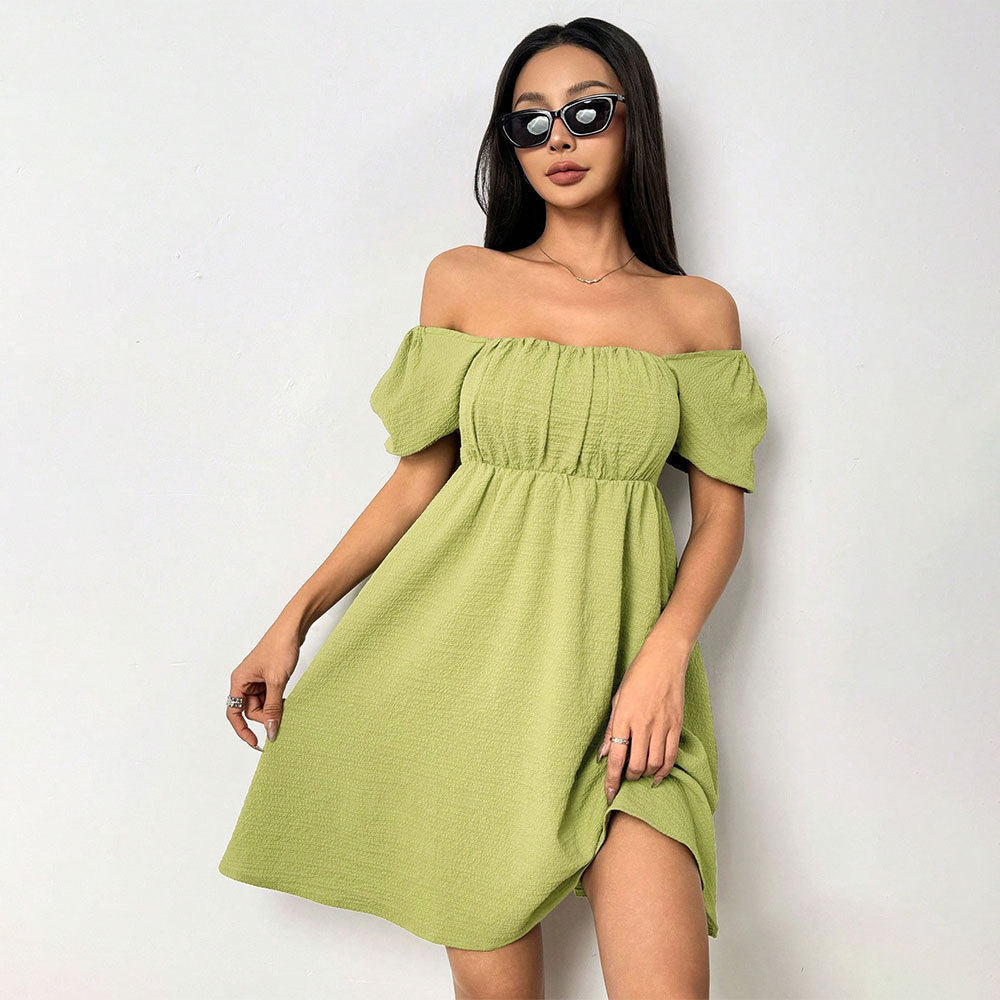 Elegant Summer Dress Sexy Square Neck Puff Sleeves Fitted Waist Perfect for Parties and Casual Outings Wholesale
