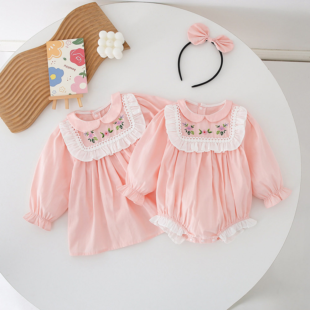 Autumn Baby Clothes for Girls, Pink Romper Jumpsuit, Peach Pink Dress for Girls