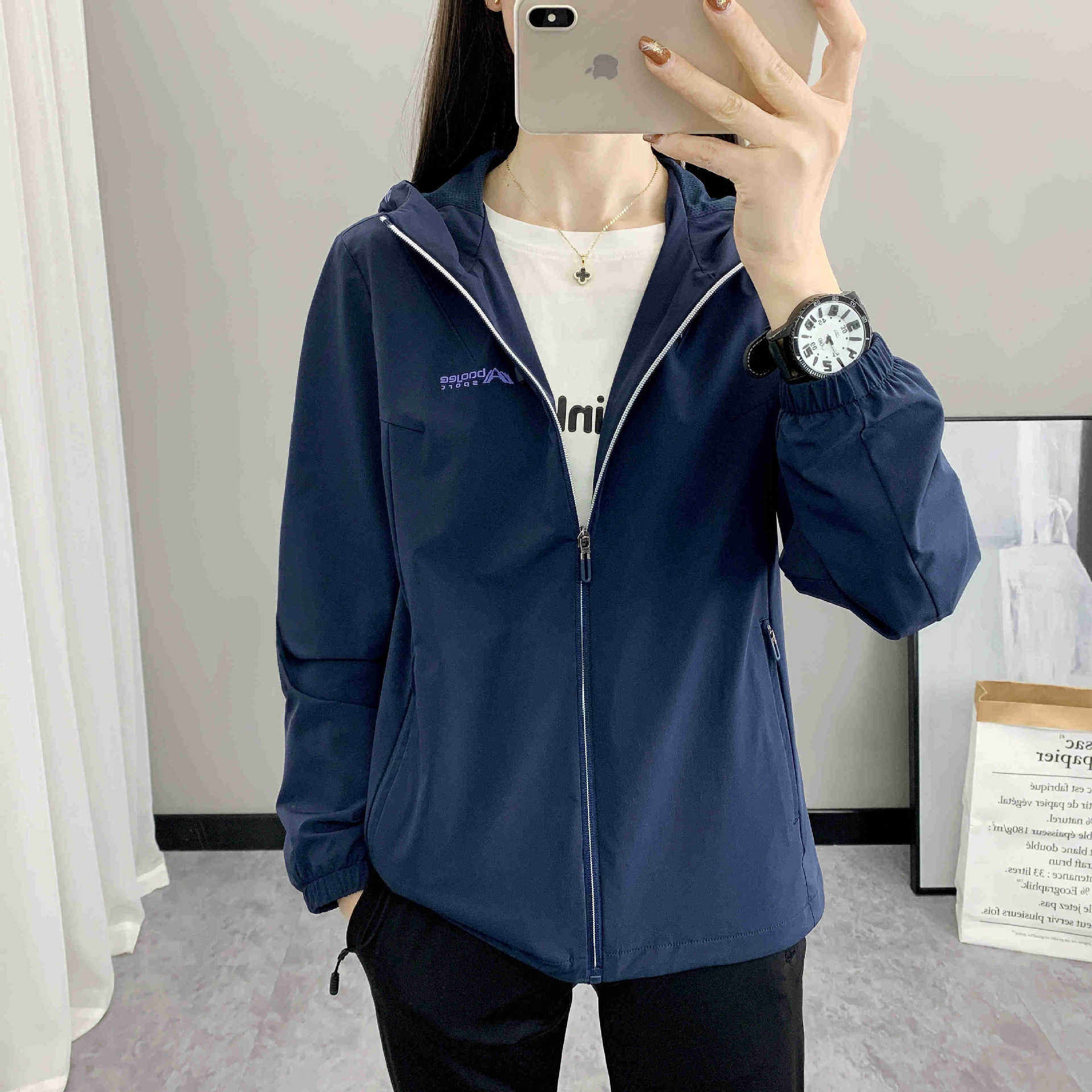 Spring and Autumn outdoor thin jacket women's mountaineering sports top running casual windproof waterproof windbreaker hooded jacket
