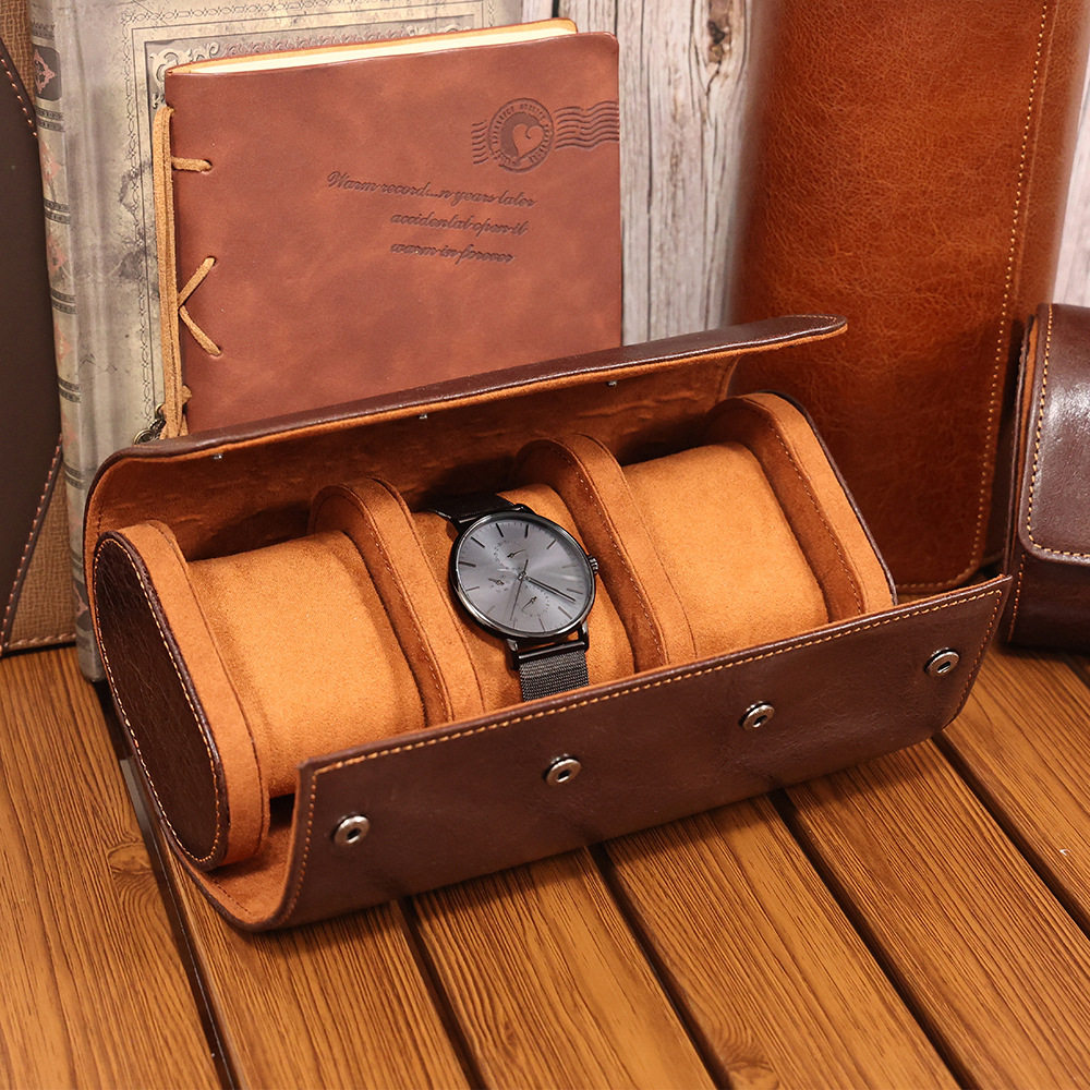 Cross-border New Genuine Leather Large Capacity Removable Hidden Buckle Watch Bracelet Collection Storage Box Creative Cowhide Watch Box