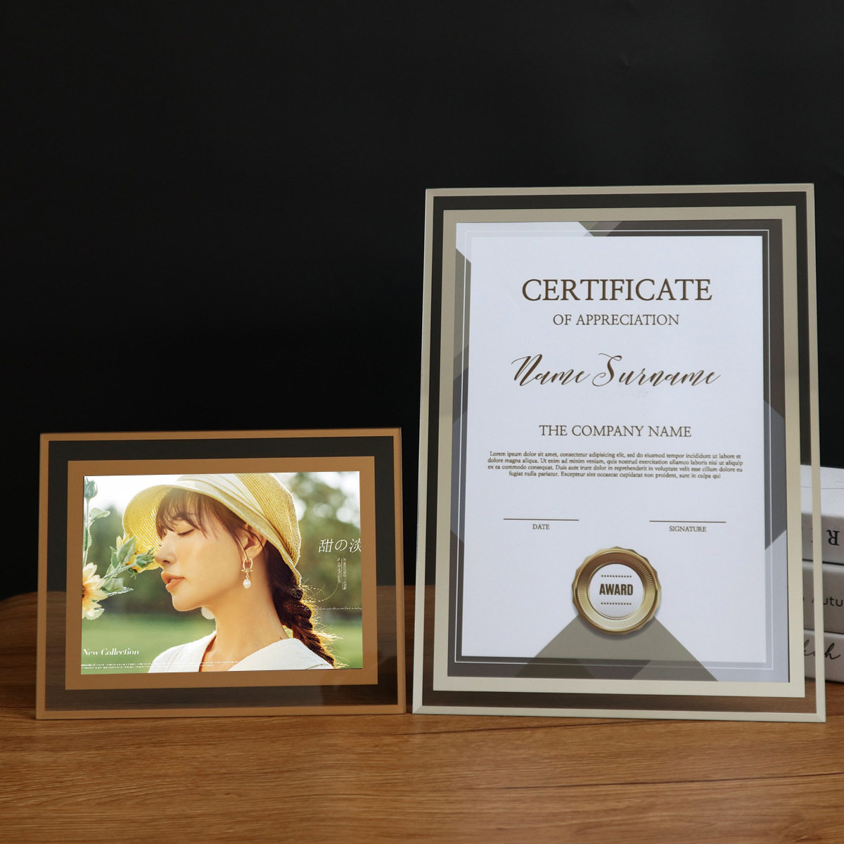 Simple glass photo frame transparent table 56 inch 7 inch 8 inch 10 inch A4 scenic crystal table photo frame manufacturers wholesale