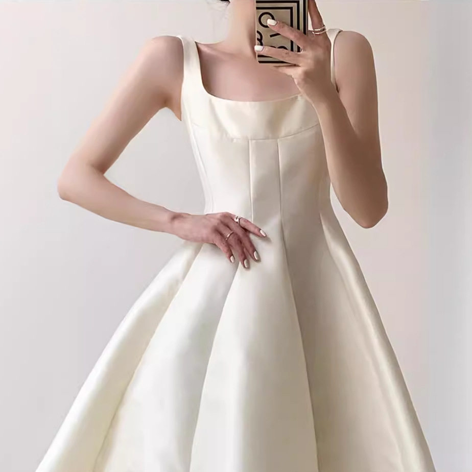 Đầm maxi trắng cổ vuông tay loe phong cách Pháp — Xăng-đan chi tiết 8