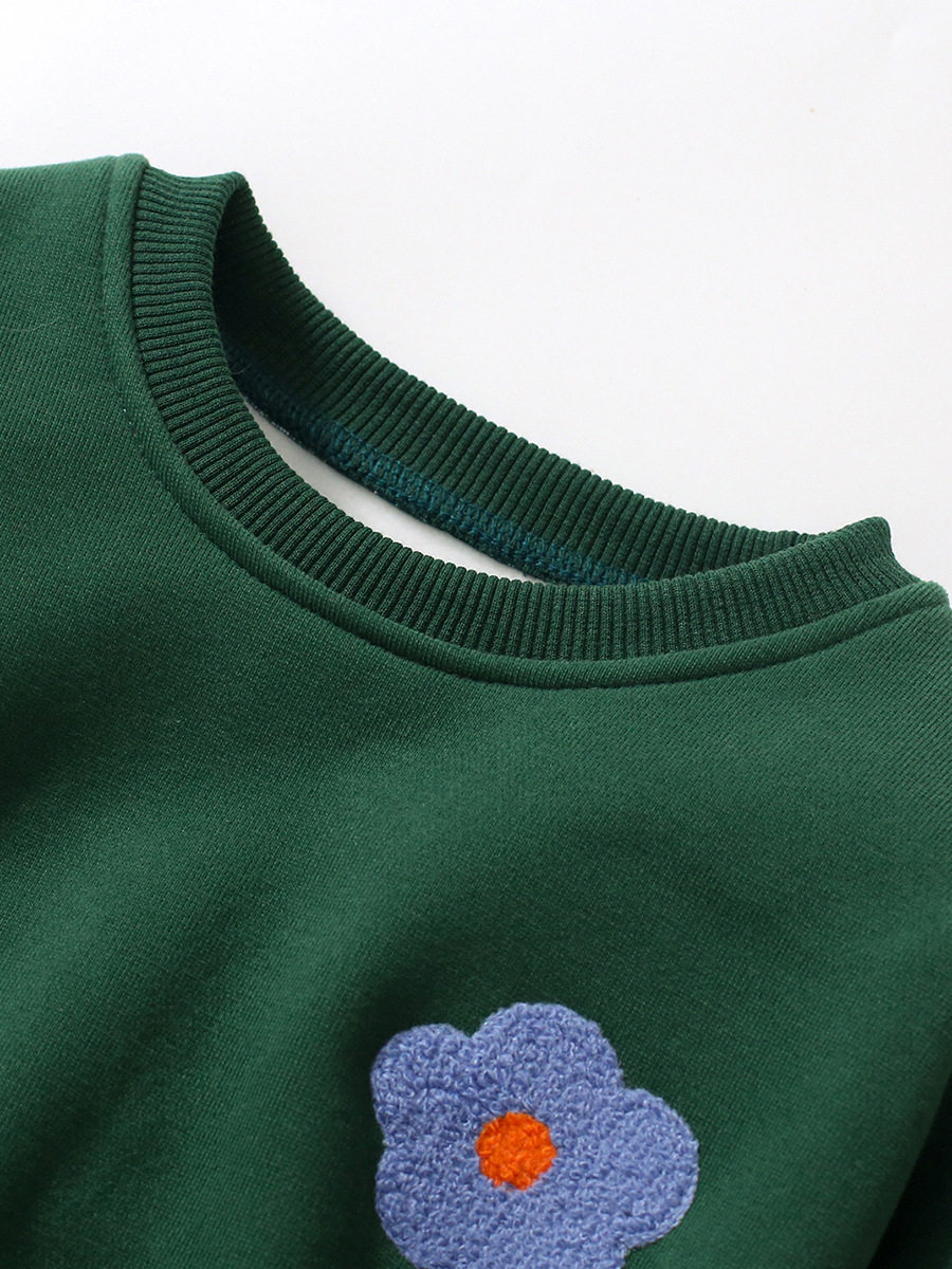 Girls' Autumn & Winter Thickened Fleece-Lined Pullover, Cartoon Kids' Long-Sleeve Hoodie