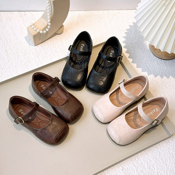 Genuine Leather Girls' Shoes 2025 Spring New Children's Shoes Baby Flats Retro Fashion Soft Sole Princess Leather