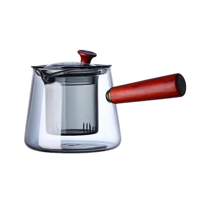 Glass Teapot High Temperature Resistant Side-to-tea Single Pot Tea Set Household Wooden-to-glass Flower Teapot Electric Ceramic Stove Boiling Teapot
