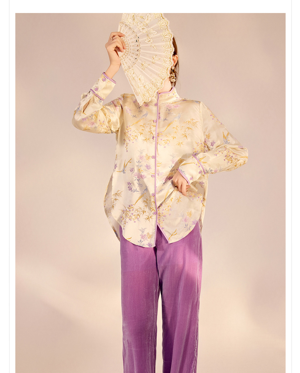 Set áo vest gile và sơ mi nữ cổ đứng thêu hoa kèm quần dài — quần dài, áo ghi lê, áo sơ mi