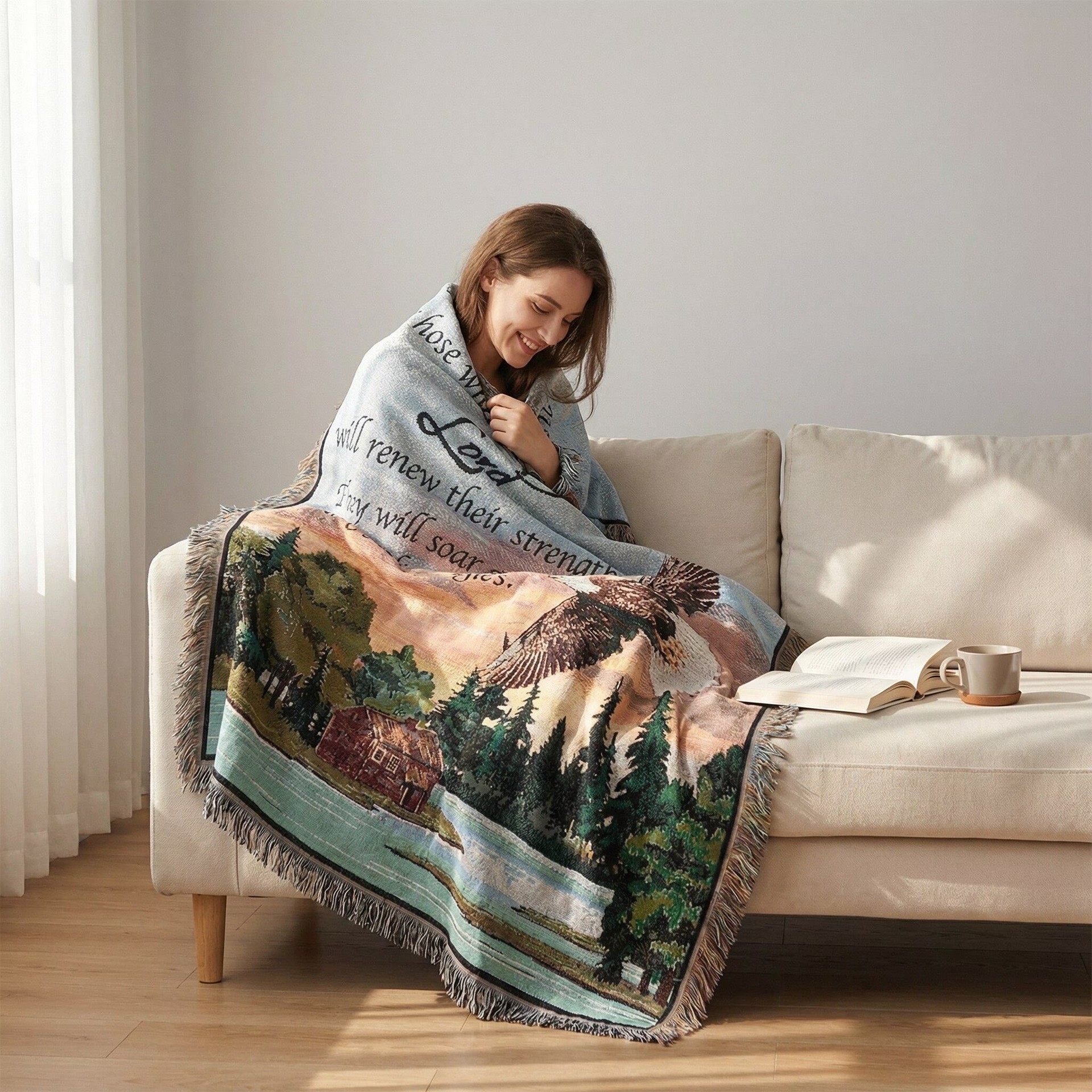 Cross-Border Amazon Temu Tapestry Throw Bible Eagle Line Blanket Decorative Cover Sofa Towel Tapestry