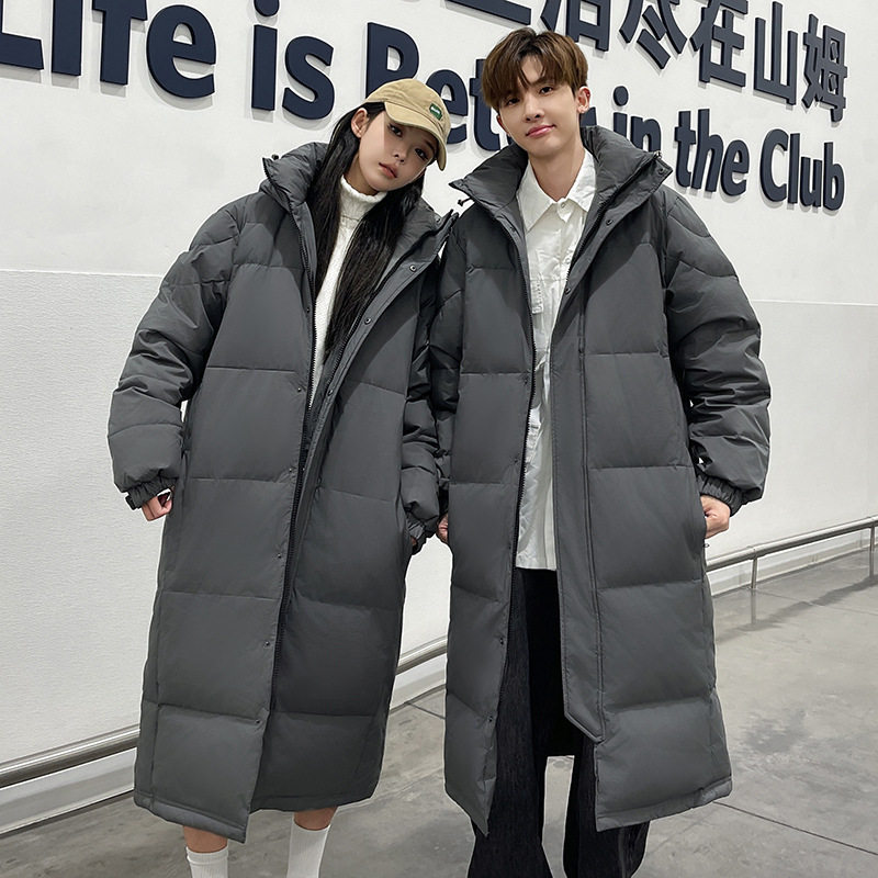 跨境批秋冬新品情侣同款长款过膝羽绒服男中戏女宽松休闲保暖外套