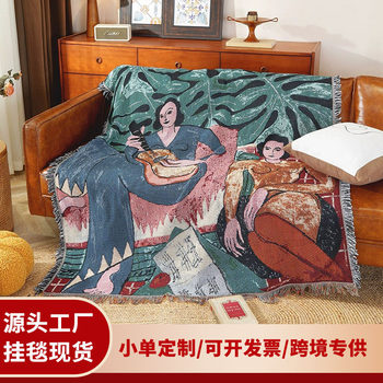 Customized Guitar Girl Oil Painting Single Sofa Blanket Thread Blanket Room Bedroom Layout Wall Decoration Blanket Tapestry Gift