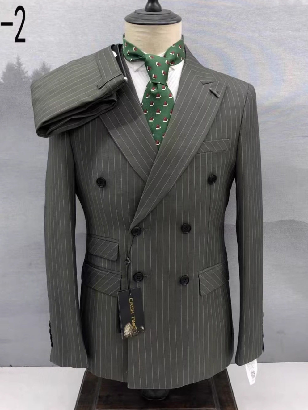 men's double-breasted striped suit European size men's suit
