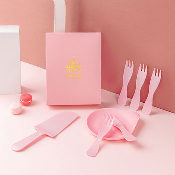Disposable birthday cake tableware knife and fork plate set wholesale plate fork combination plastic fork dinner plate drip plate ins