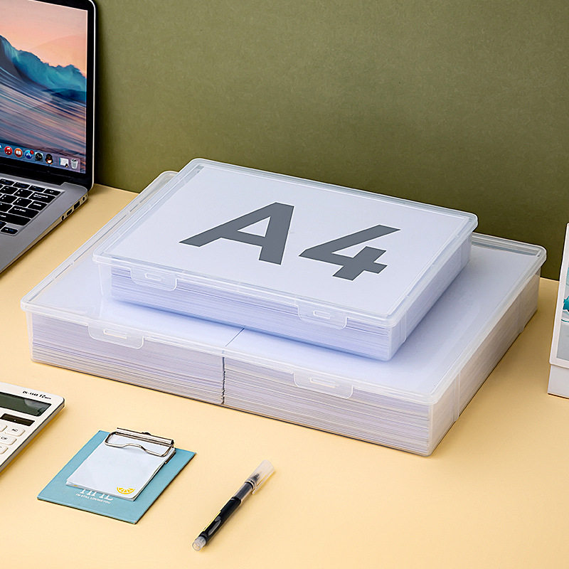 Office Document Storage Box with Lid Desk Document Storage Box Transparent Flip Cover A3 Paper A4 Storage Box