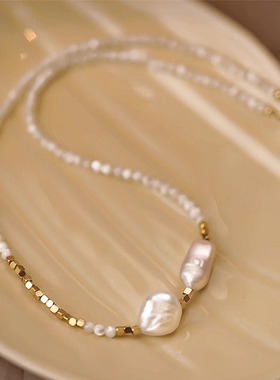 巴洛克异形淡水珍珠项链女气质网红母贝拼接锁骨链串珠贝壳颈链