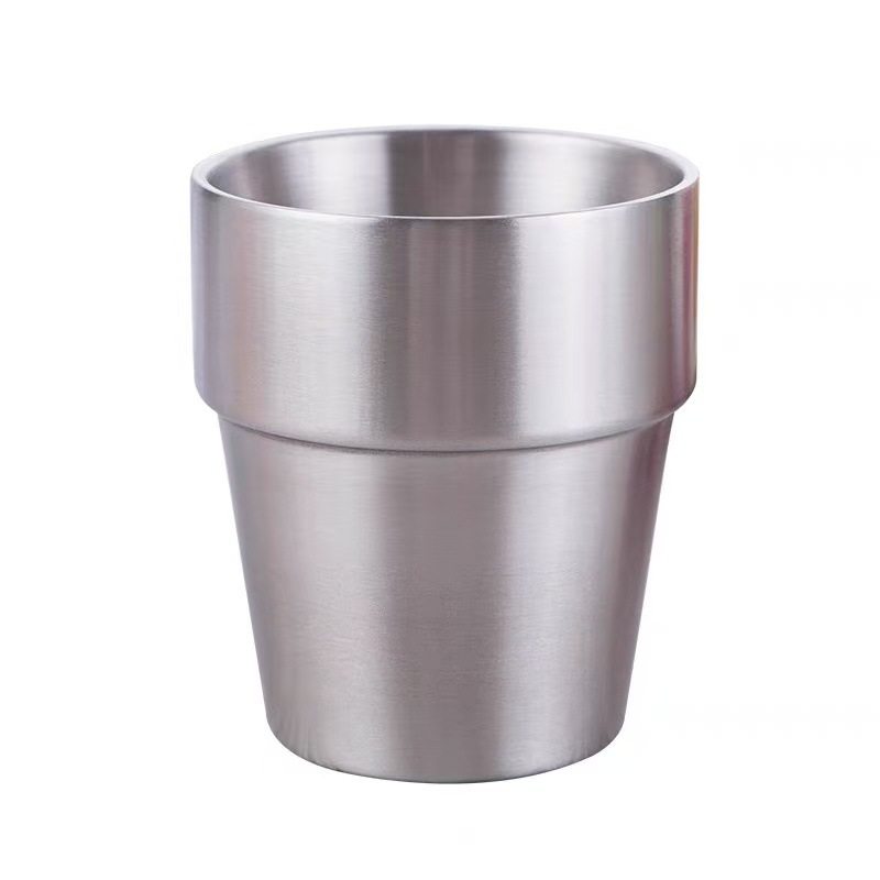 Amazon 304 Double-Layer Stainless Steel Cup Anti-Scalding Step Straight Sand Beer Milk Tea Cup Soju Coffee Cup Outdoor