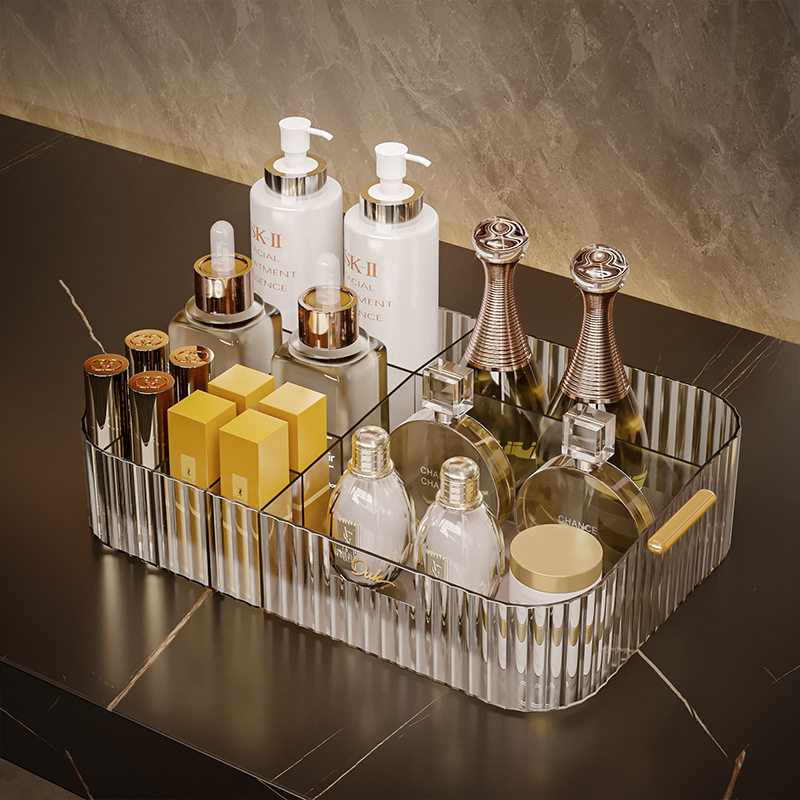 Light Luxury Cosmetic Table Rotating Storage Rack with Lid Large Capacity Multifunctional Cosmetic Desktop Storage Box