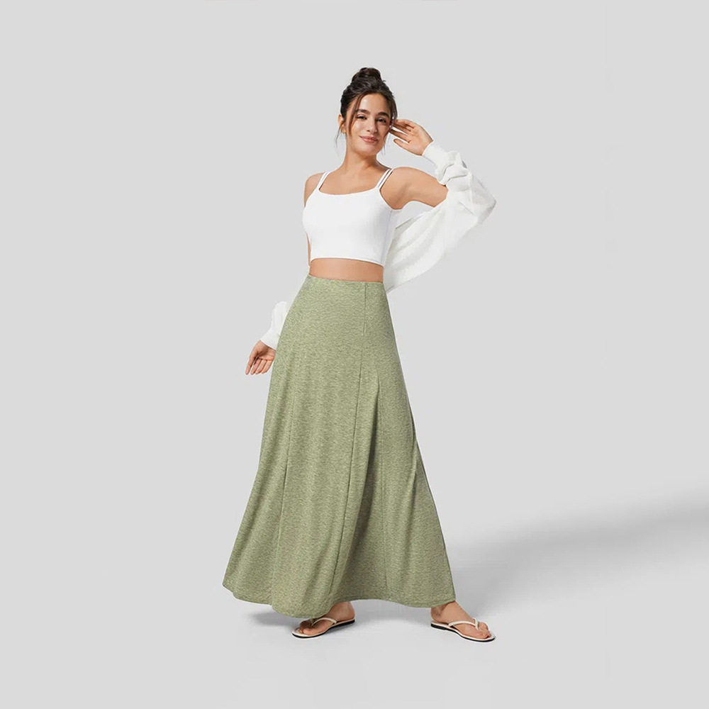 Fashionable Womens Maxi Skirt Loose Fit Knitted Color Block Design Elegant Draping Casual Wear Ready to Ship
