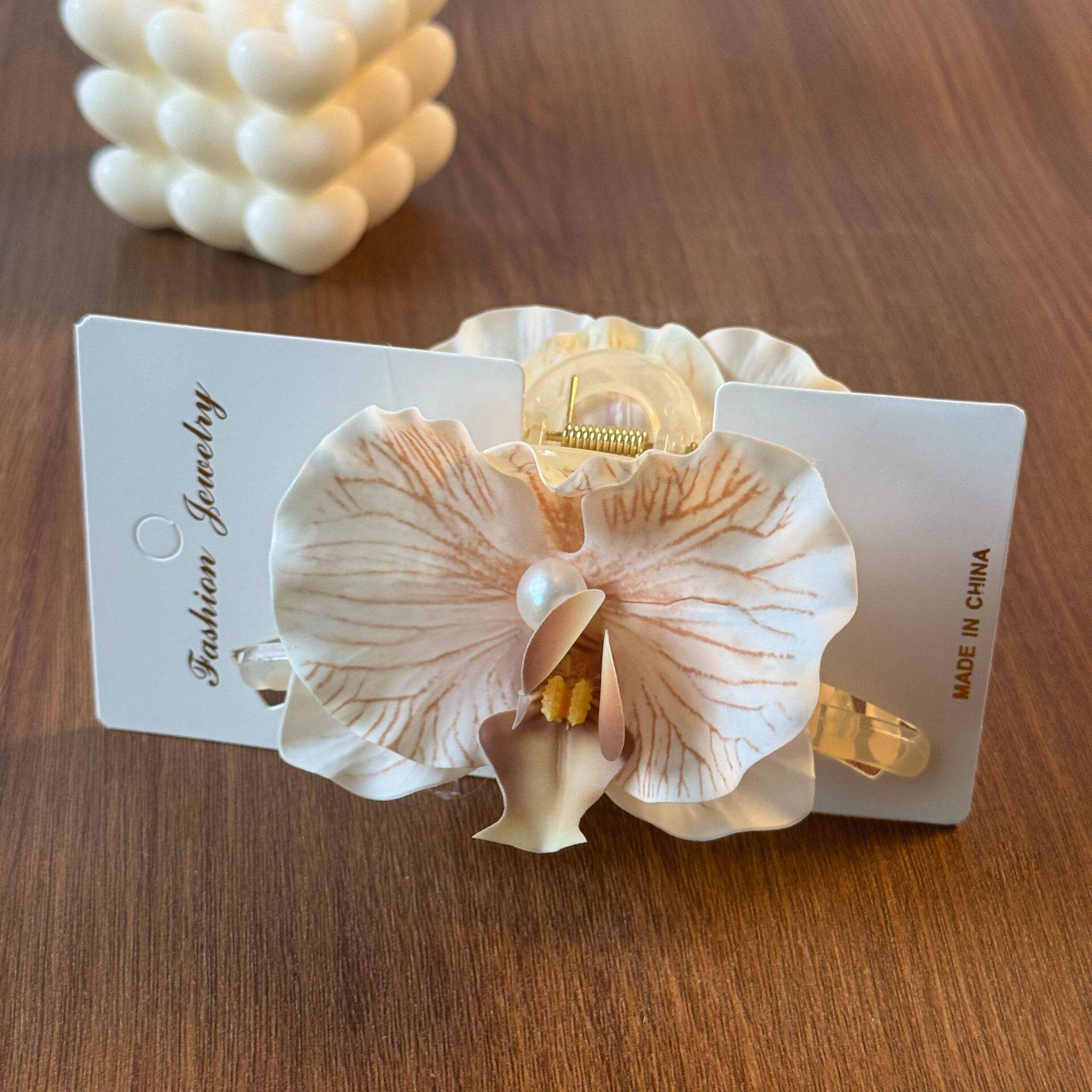 新款蝴蝶兰花朵发夹高颜值抓夹氛围感度假拍照鸭嘴夹发饰跨境头饰