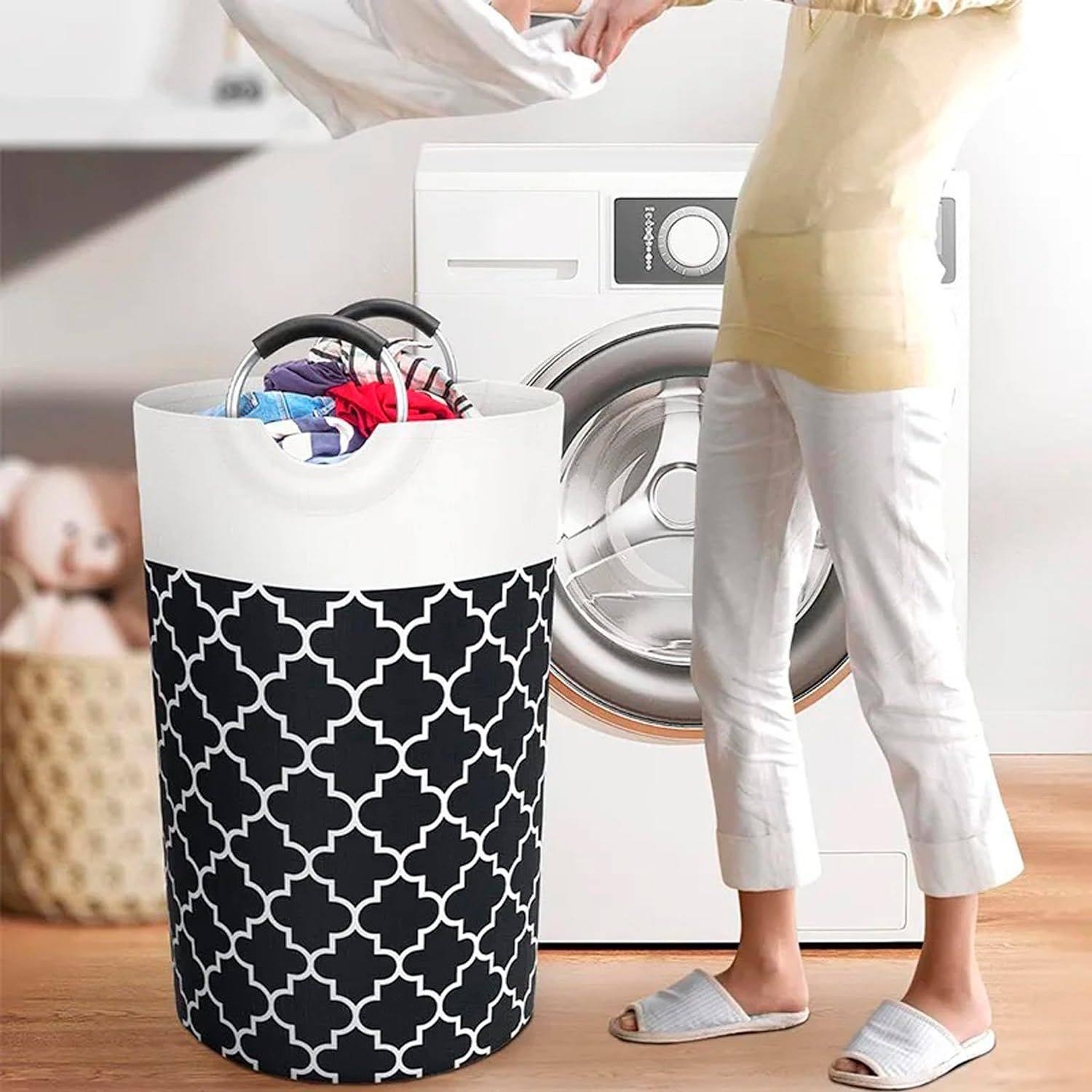 Cross-border Foldable Dirty Clothes Basket High-tube Waterproof Laundry Basket Storage Basket Household Bathroom Finishing Storage Barrel Dirty Clothes Basket